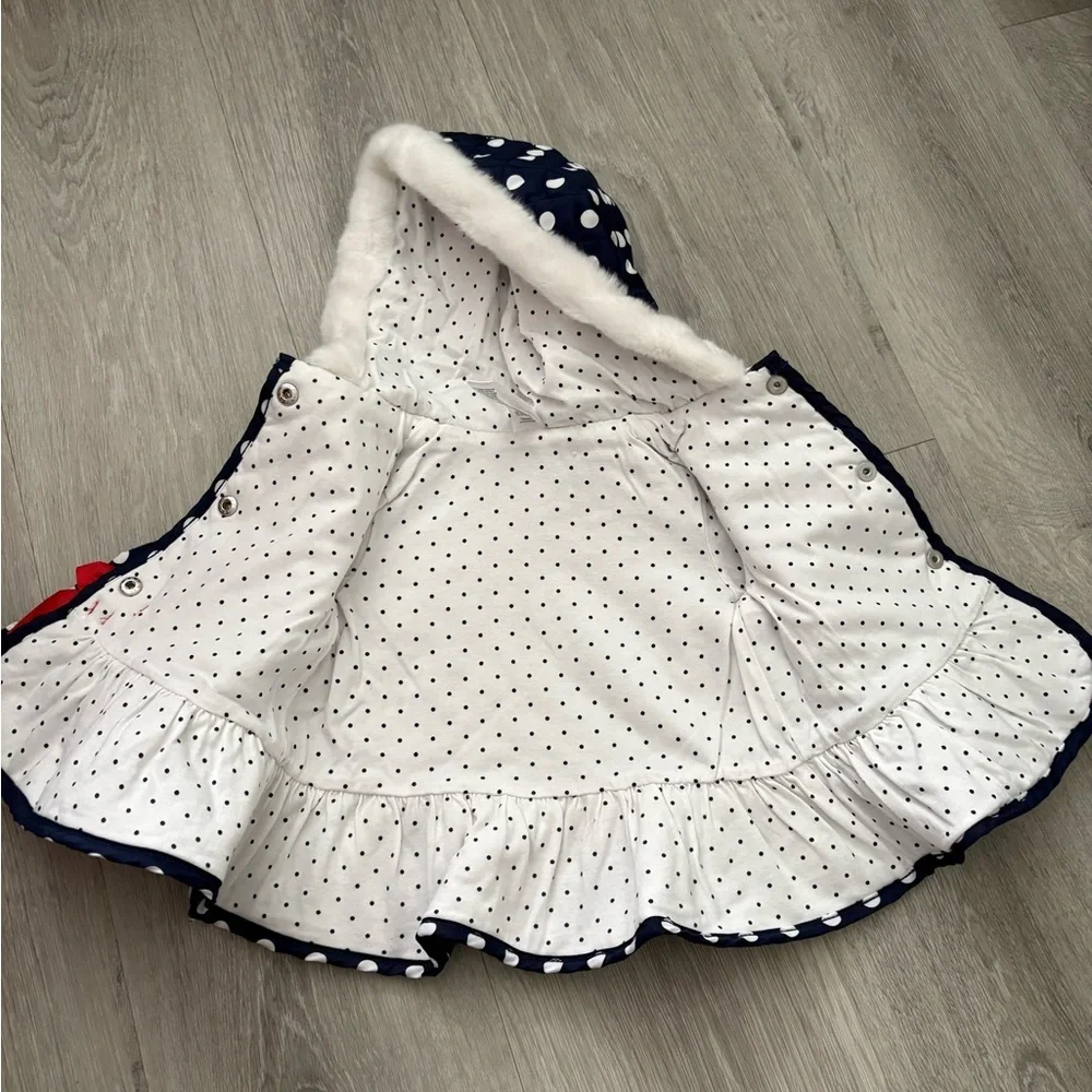 Little Me Navy Polka Dot Puffer Jacket with Red Bow